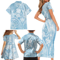 Aloha Hawaii Turtles Floral Family Matching Short Sleeve Bodycon Dress and Hawaiian Shirt Aqua Marbles Glaze