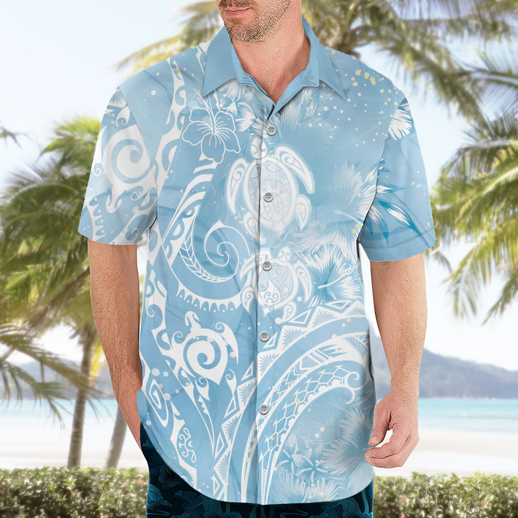 Aloha Hawaii Turtles Floral Hawaiian Shirt Aqua Marbles Glaze