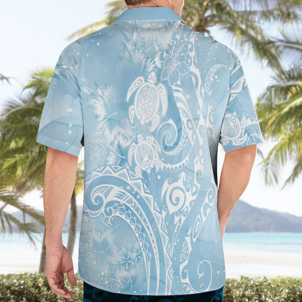 Aloha Hawaii Turtles Floral Hawaiian Shirt Aqua Marbles Glaze