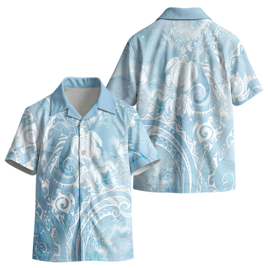 Aloha Hawaii Turtles Floral Kid Hawaiian Shirt Aqua Marbles Glaze LT7 - Polynesian Pride