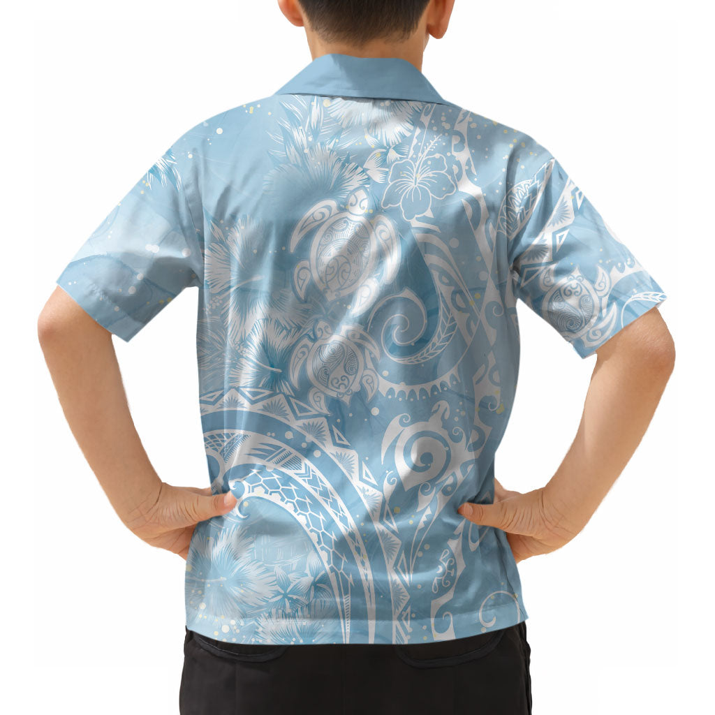 Aloha Hawaii Turtles Floral Kid Hawaiian Shirt Aqua Marbles Glaze LT7 - Polynesian Pride