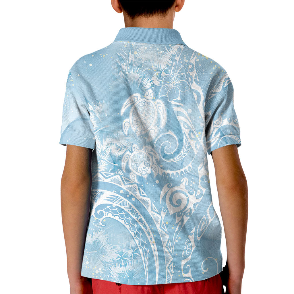 Aloha Hawaii Turtles Floral Kid Polo Shirt Aqua Marbles Glaze