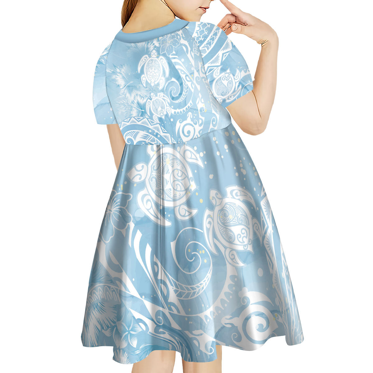 Aloha Hawaii Turtles Floral Kid Short Sleeve Dress Aqua Marbles Glaze