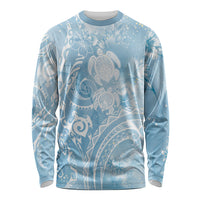 Aloha Hawaii Turtles Floral Long Sleeve Shirt Aqua Marbles Glaze