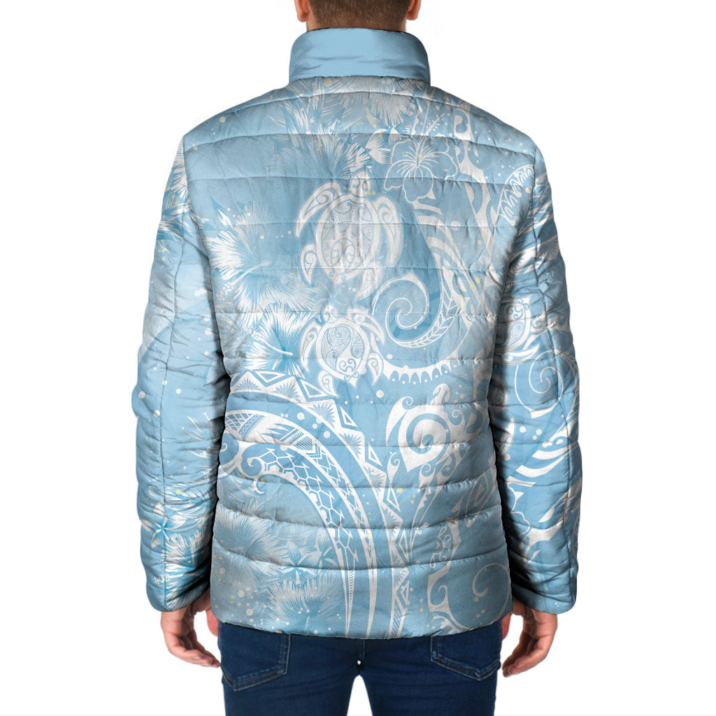 Aloha Hawaii Turtles Floral Padded Jacket Aqua Marbles Glaze