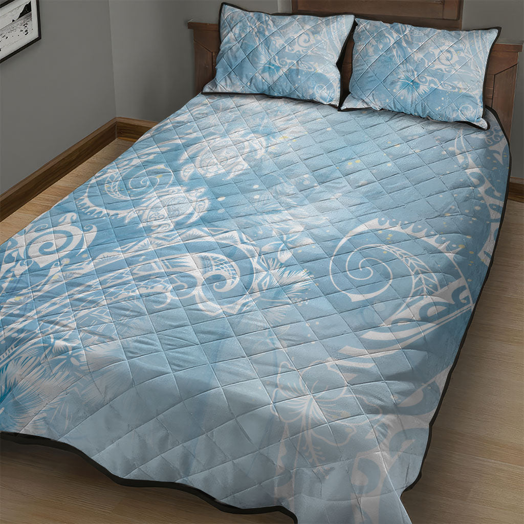 Aloha Hawaii Turtles Floral Quilt Bed Set Aqua Marbles Glaze