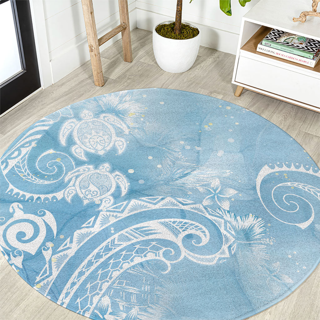 Aloha Hawaii Turtles Floral Round Carpet Aqua Marbles Glaze