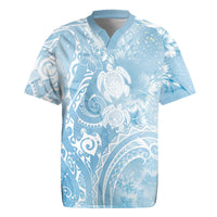 Aloha Hawaii Turtles Floral Rugby Jersey Aqua Marbles Glaze