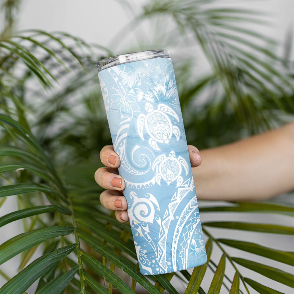Aloha Hawaii Turtles Floral Skinny Tumbler Aqua Marbles Glaze