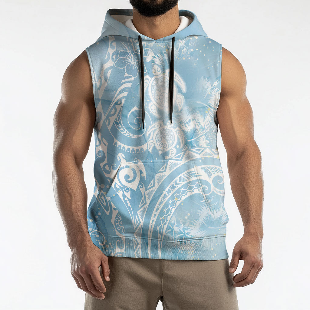 Aloha Hawaii Turtles Floral Sleeveless Hoodie Aqua Marbles Glaze