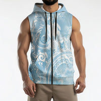 Aloha Hawaii Turtles Floral Sleeveless Zip Hoodie Aqua Marbles Glaze