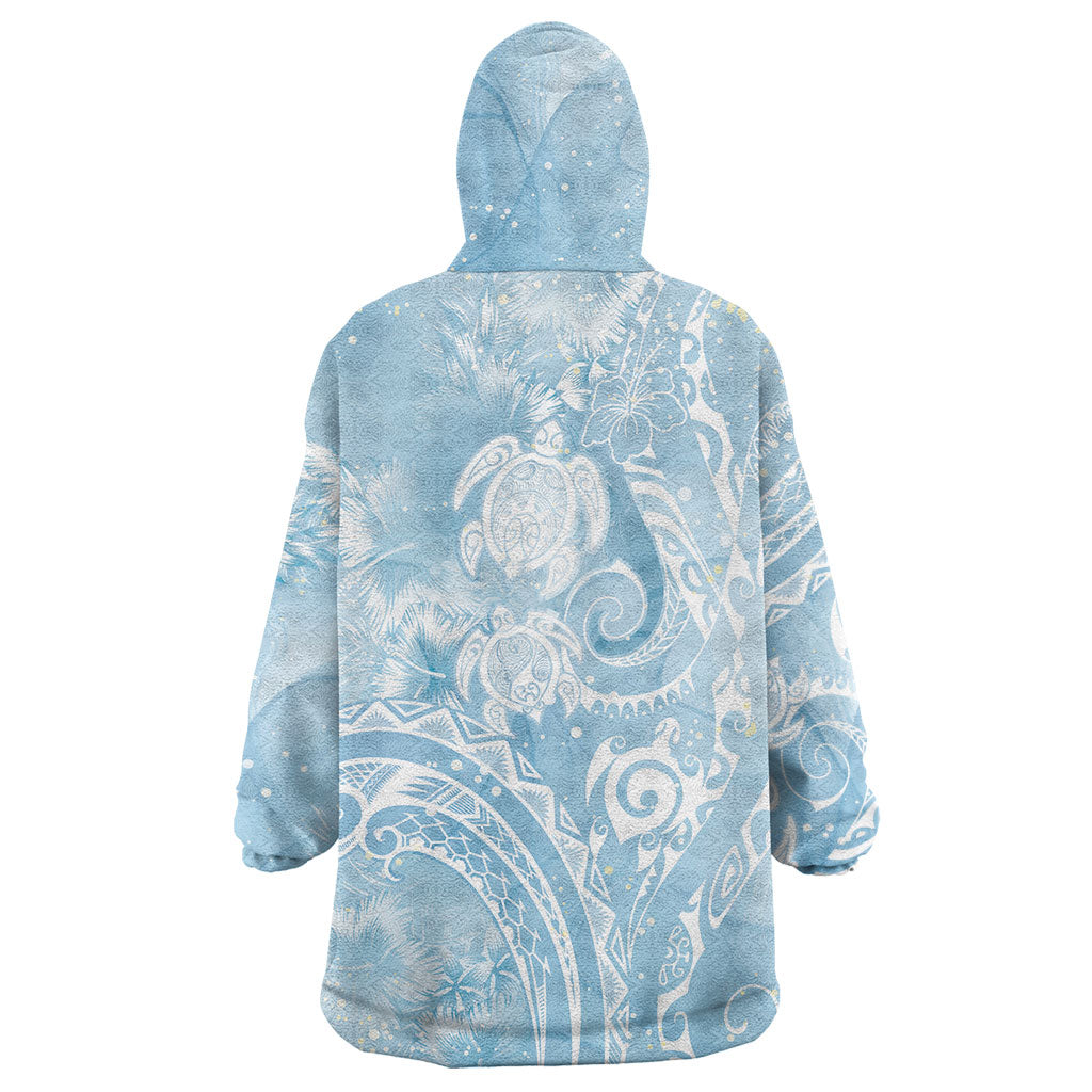 Aloha Hawaii Turtles Floral Wearable Blanket Hoodie Aqua Marbles Glaze