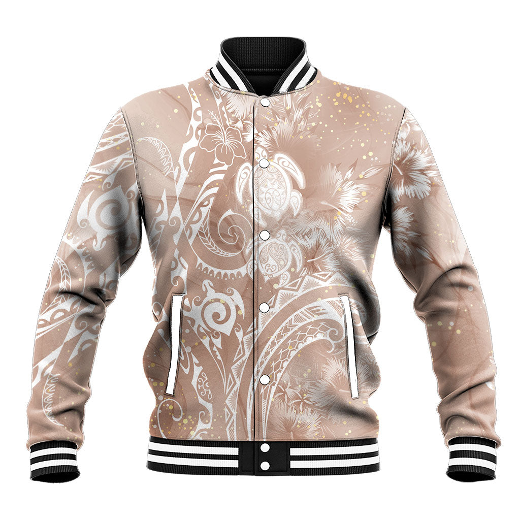 Aloha Hawaii Turtles Floral Baseball Jacket Taupe Marbles Glaze LT7 Unisex Taupe - Polynesian Pride