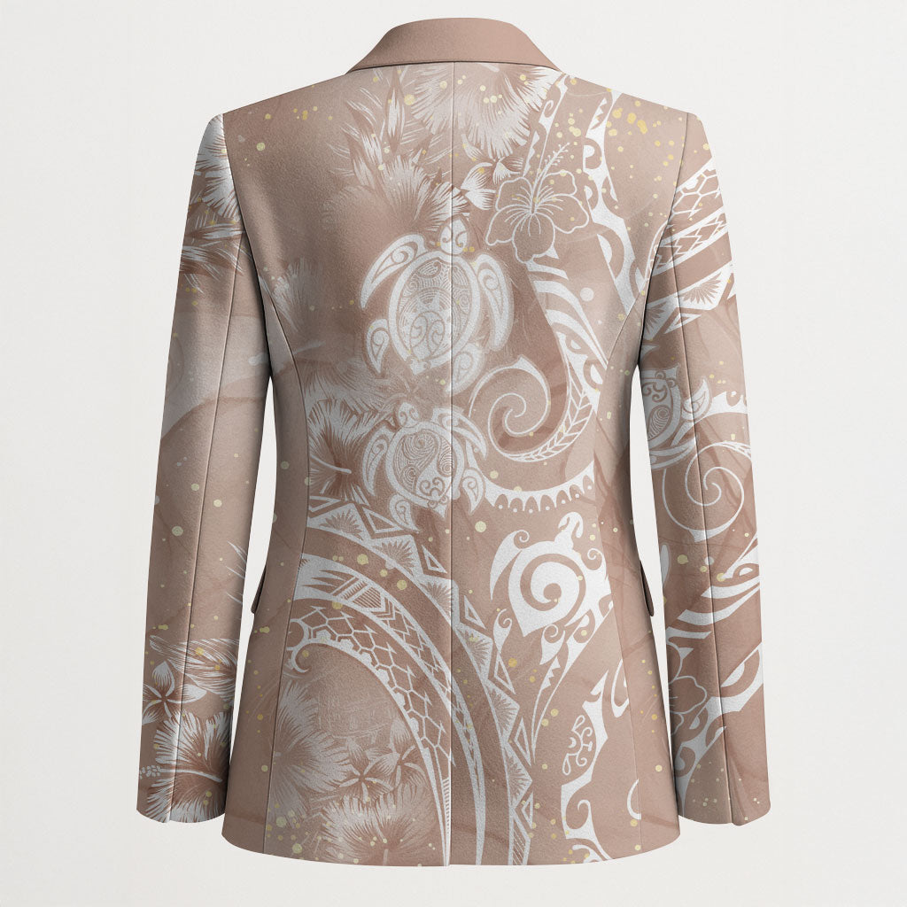 Aloha Hawaii Turtles Floral Blazer Taupe Marbles Glaze