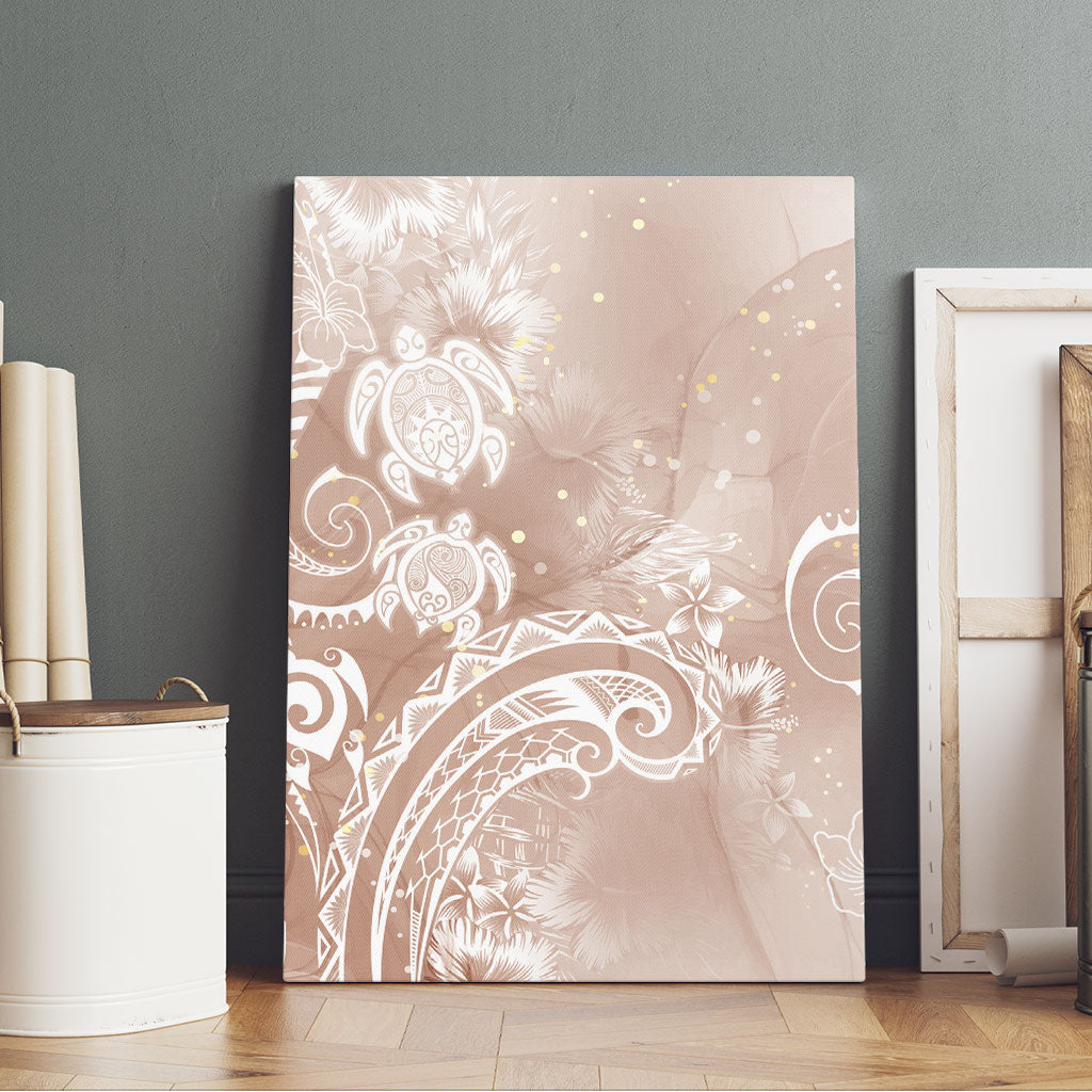 Aloha Hawaii Turtles Floral Canvas Wall Art Taupe Marbles Glaze
