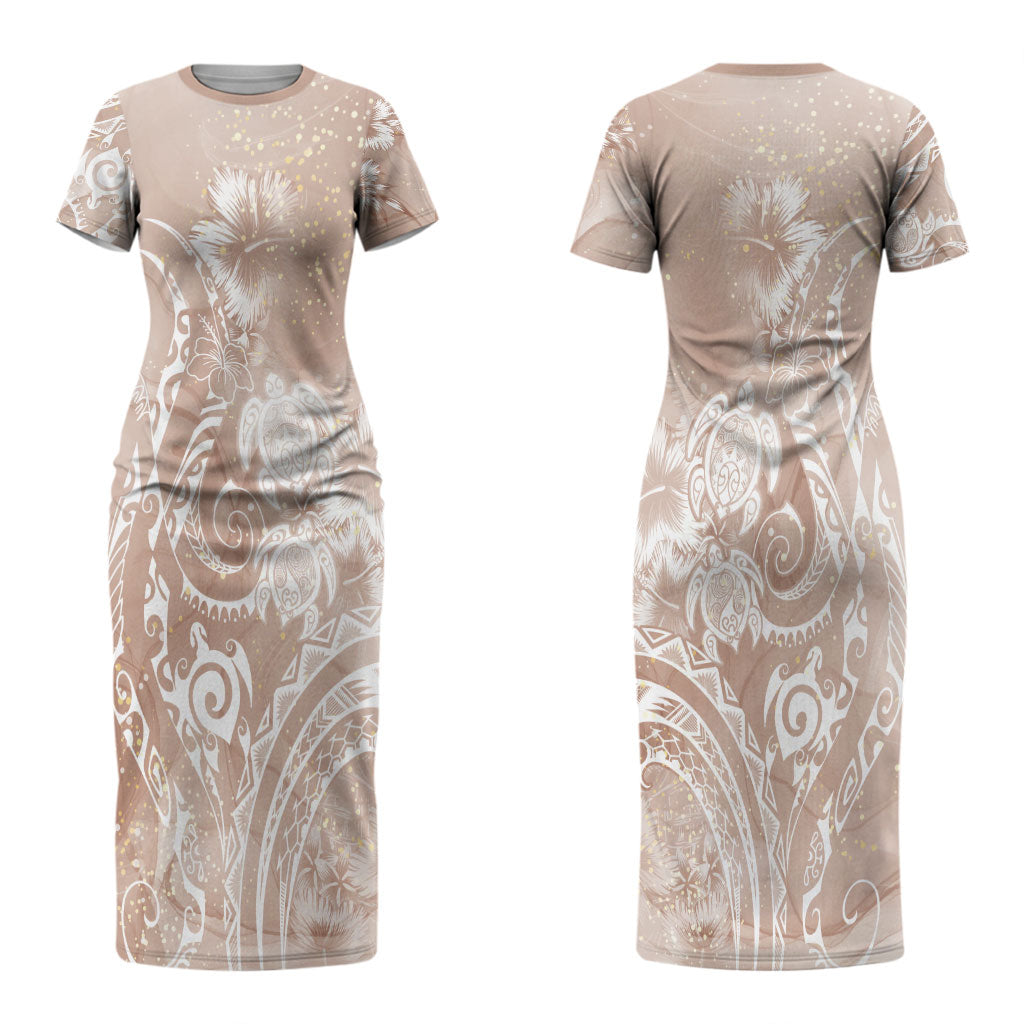 Aloha Hawaii Turtles Floral Couples Matching Short Sleeve Bodycon Dress and Long Sleeve Button Shirt Taupe Marbles Glaze LT7 - Polynesian Pride
