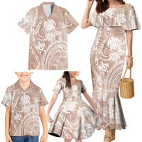 Aloha Hawaii Turtles Floral Family Matching Mermaid Dress and Hawaiian Shirt Taupe Marbles Glaze