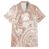 Aloha Hawaii Turtles Floral Family Matching Off Shoulder Maxi Dress and Hawaiian Shirt Taupe Marbles Glaze