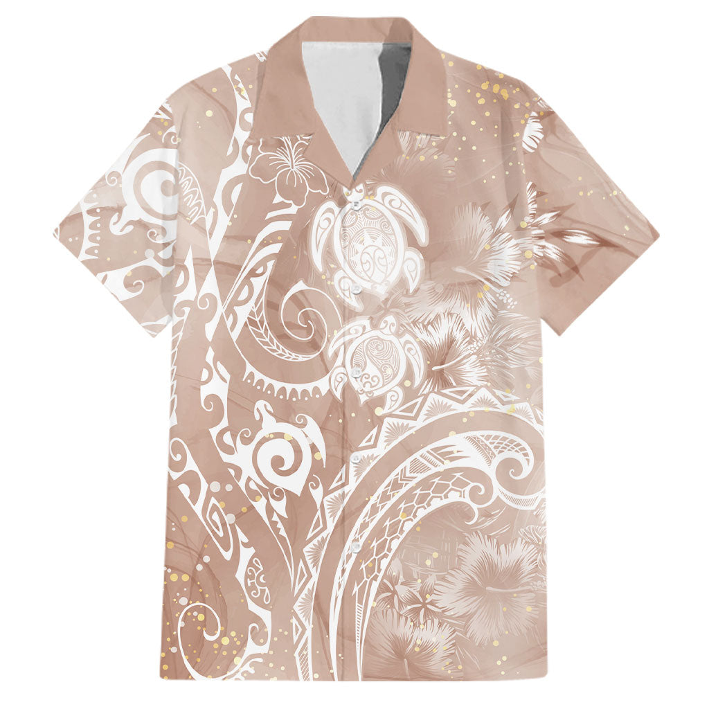 Aloha Hawaii Turtles Floral Family Matching Off Shoulder Short Dress and Hawaiian Shirt Taupe Marbles Glaze