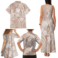 Aloha Hawaii Turtles Floral Family Matching Tank Maxi Dress and Hawaiian Shirt Taupe Marbles Glaze