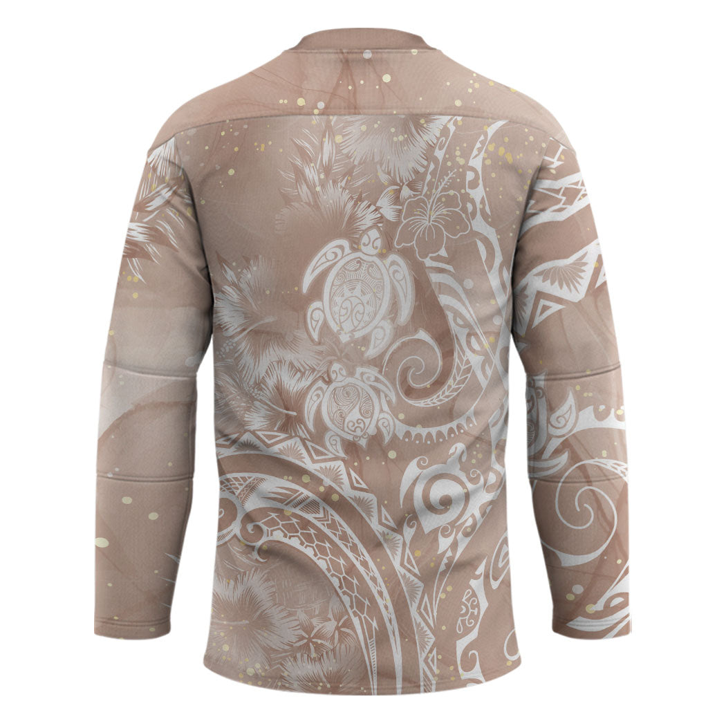 Aloha Hawaii Turtles Floral Hockey Jersey Taupe Marbles Glaze