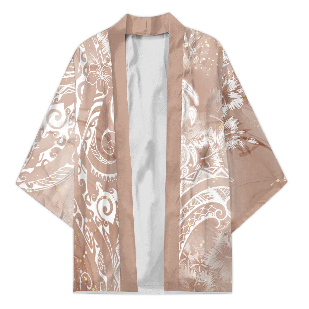 Aloha Hawaii Turtles Floral Kimono Taupe Marbles Glaze