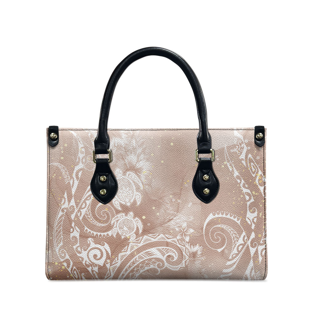 Aloha Hawaii Turtles Floral Leather Bag Taupe Marbles Glaze