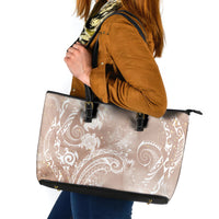 Aloha Hawaii Turtles Floral Leather Tote Bag Taupe Marbles Glaze