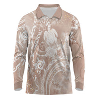 Aloha Hawaii Turtles Floral Long Sleeve Polo Shirt Taupe Marbles Glaze