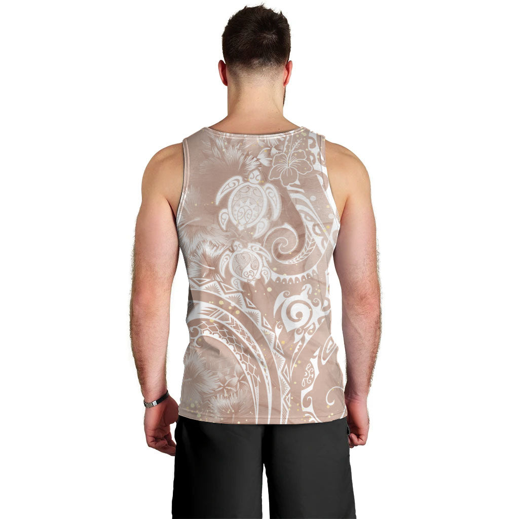 Aloha Hawaii Turtles Floral Men Tank Top Taupe Marbles Glaze