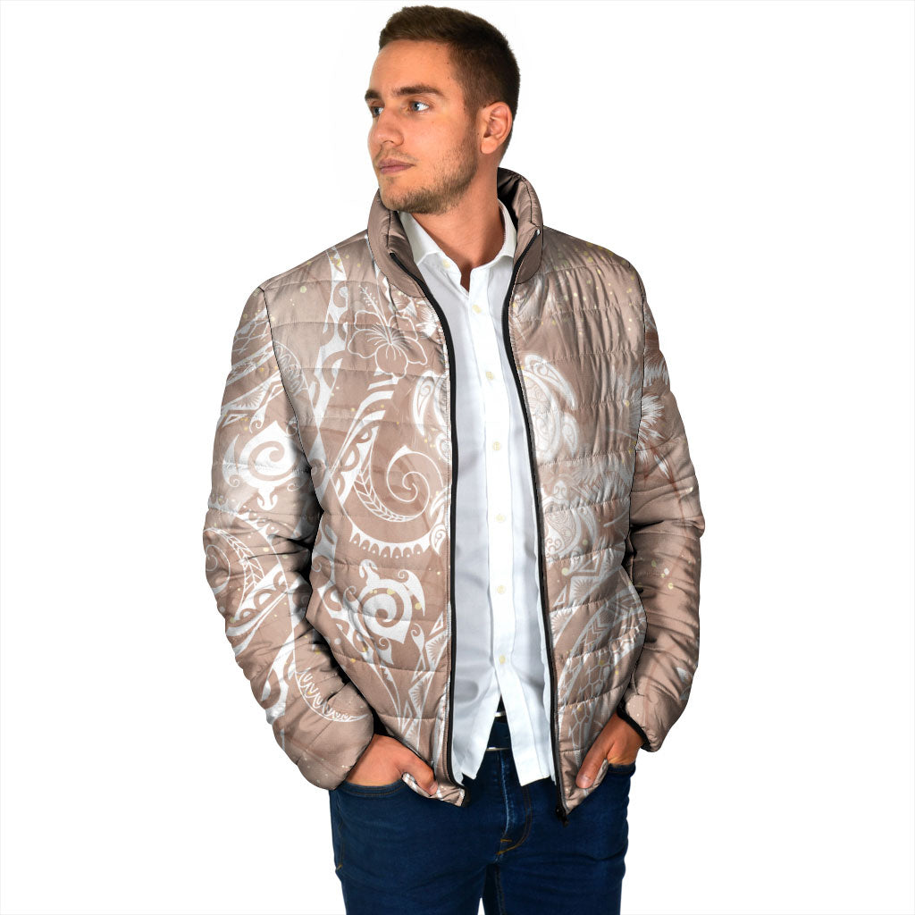 Aloha Hawaii Turtles Floral Padded Jacket Taupe Marbles Glaze