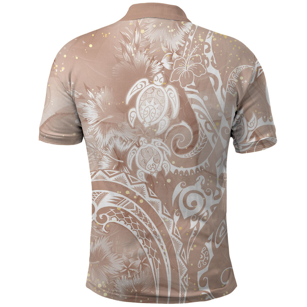 Aloha Hawaii Turtles Floral Polo Shirt Taupe Marbles Glaze