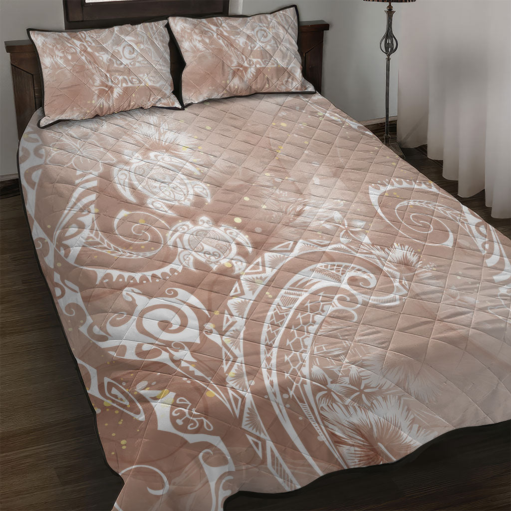 Aloha Hawaii Turtles Floral Quilt Bed Set Taupe Marbles Glaze LT7 Taupe - Polynesian Pride