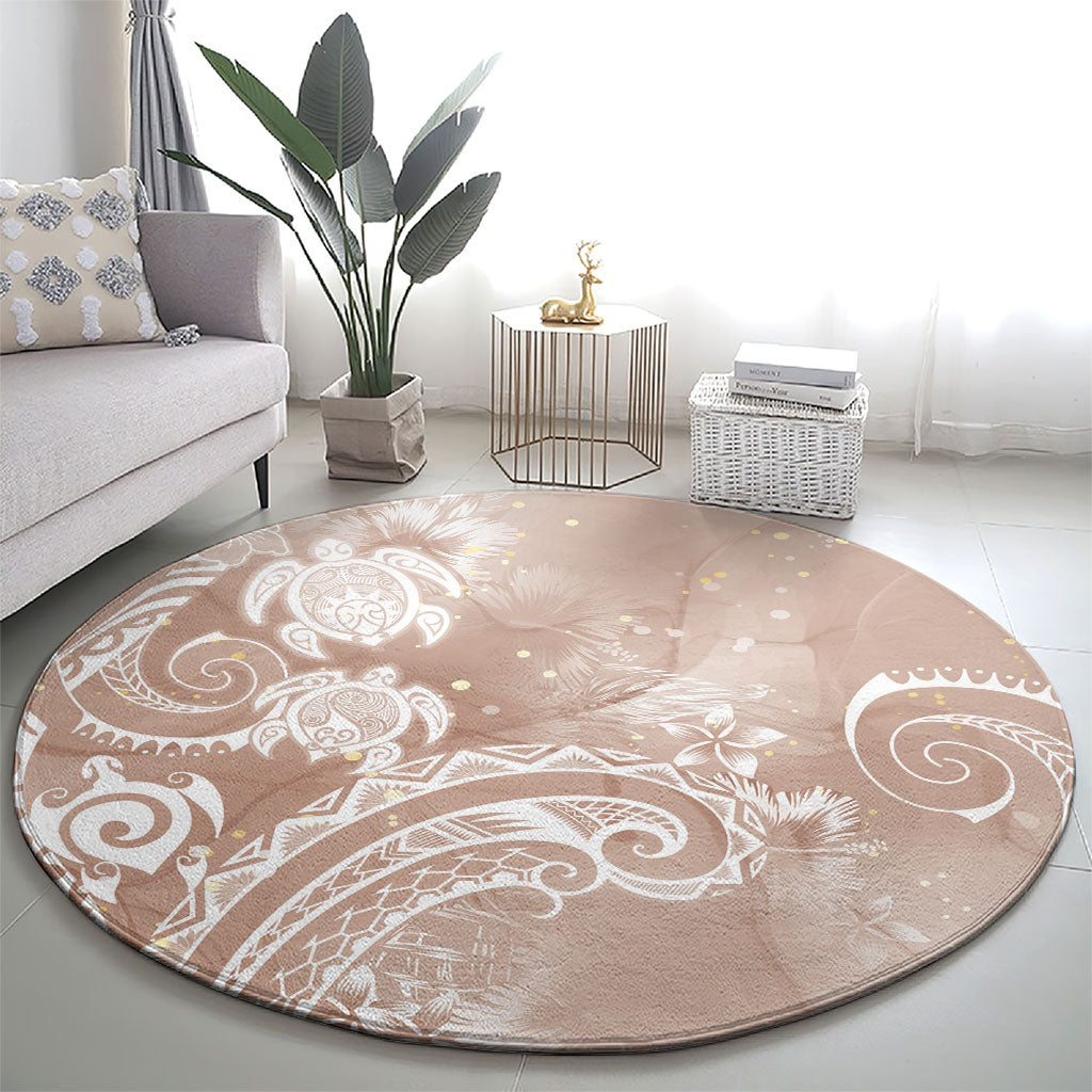 Aloha Hawaii Turtles Floral Round Carpet Taupe Marbles Glaze