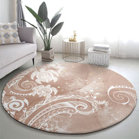 Aloha Hawaii Turtles Floral Round Carpet Taupe Marbles Glaze