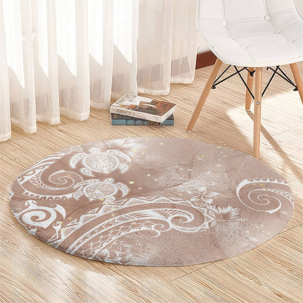 Aloha Hawaii Turtles Floral Round Carpet Taupe Marbles Glaze