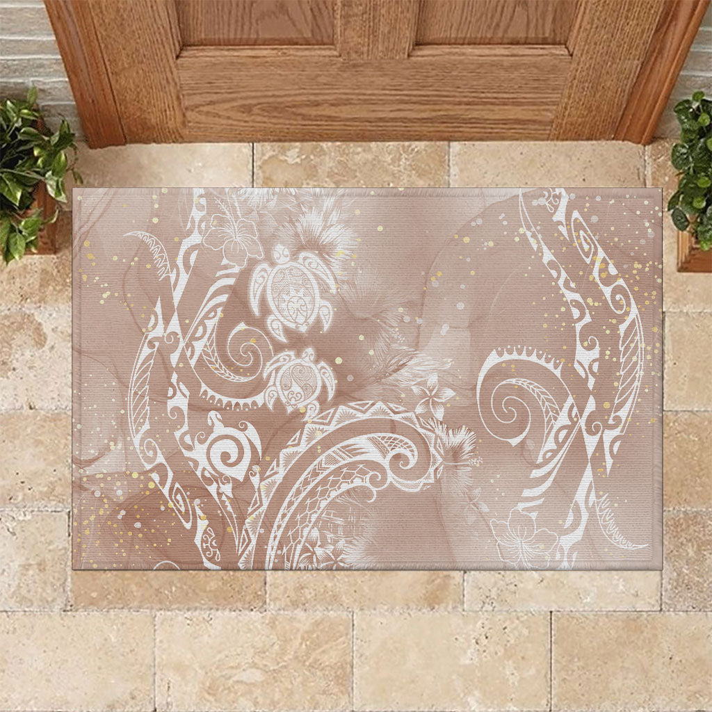Aloha Hawaii Turtles Floral Rubber Doormat Taupe Marbles Glaze LT7 Taupe - Polynesian Pride