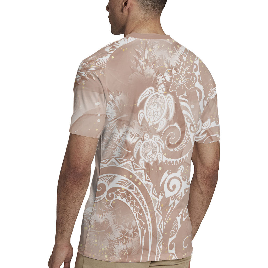 Aloha Hawaii Turtles Floral Rugby Jersey Taupe Marbles Glaze