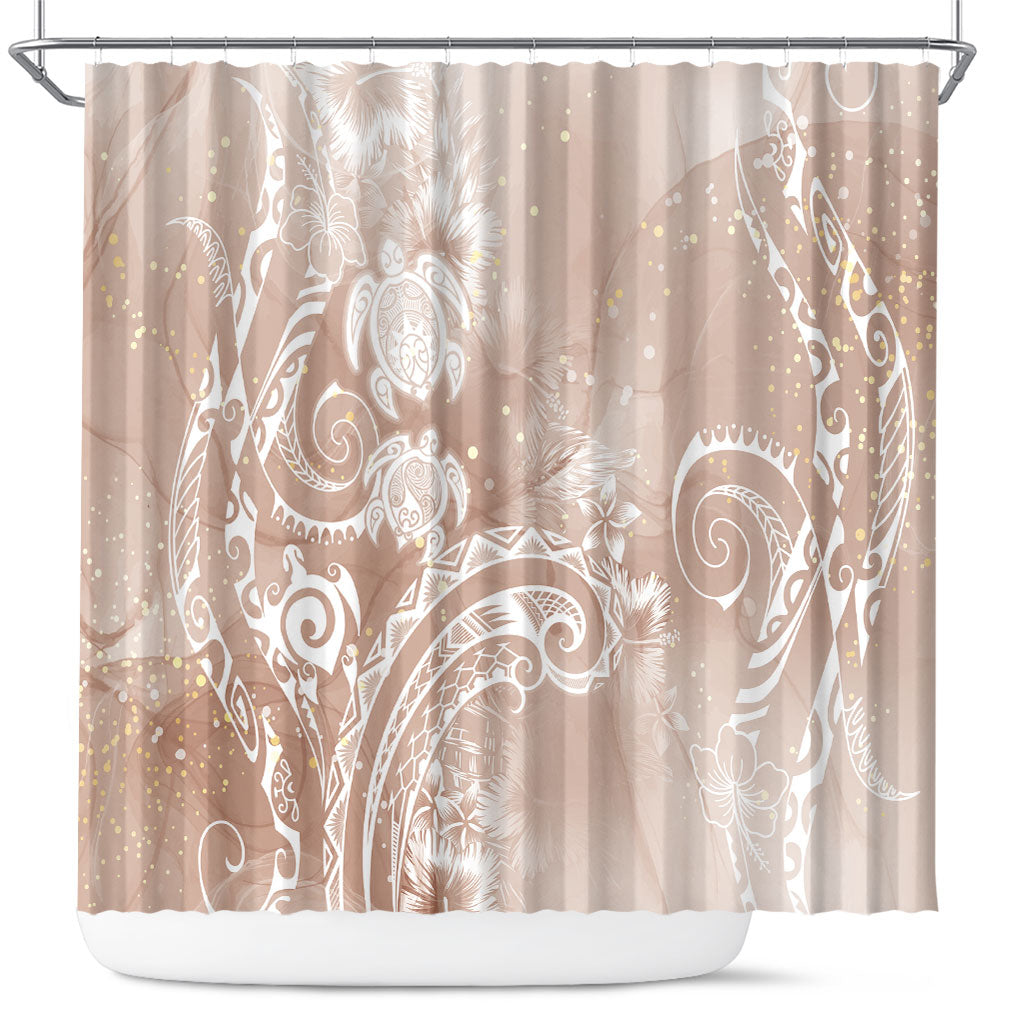 Aloha Hawaii Turtles Floral Shower Curtain Taupe Marbles Glaze