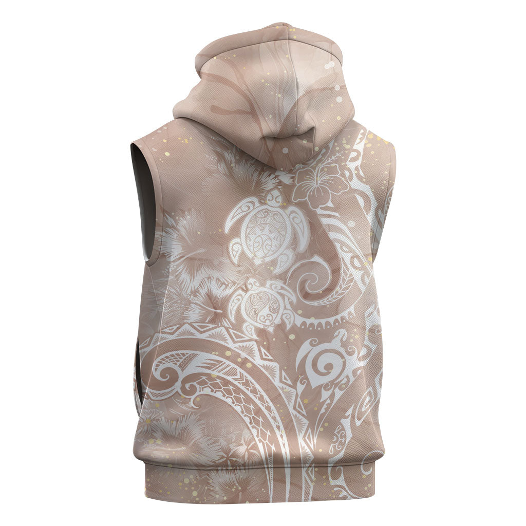 Aloha Hawaii Turtles Floral Sleeveless Zip Hoodie Taupe Marbles Glaze