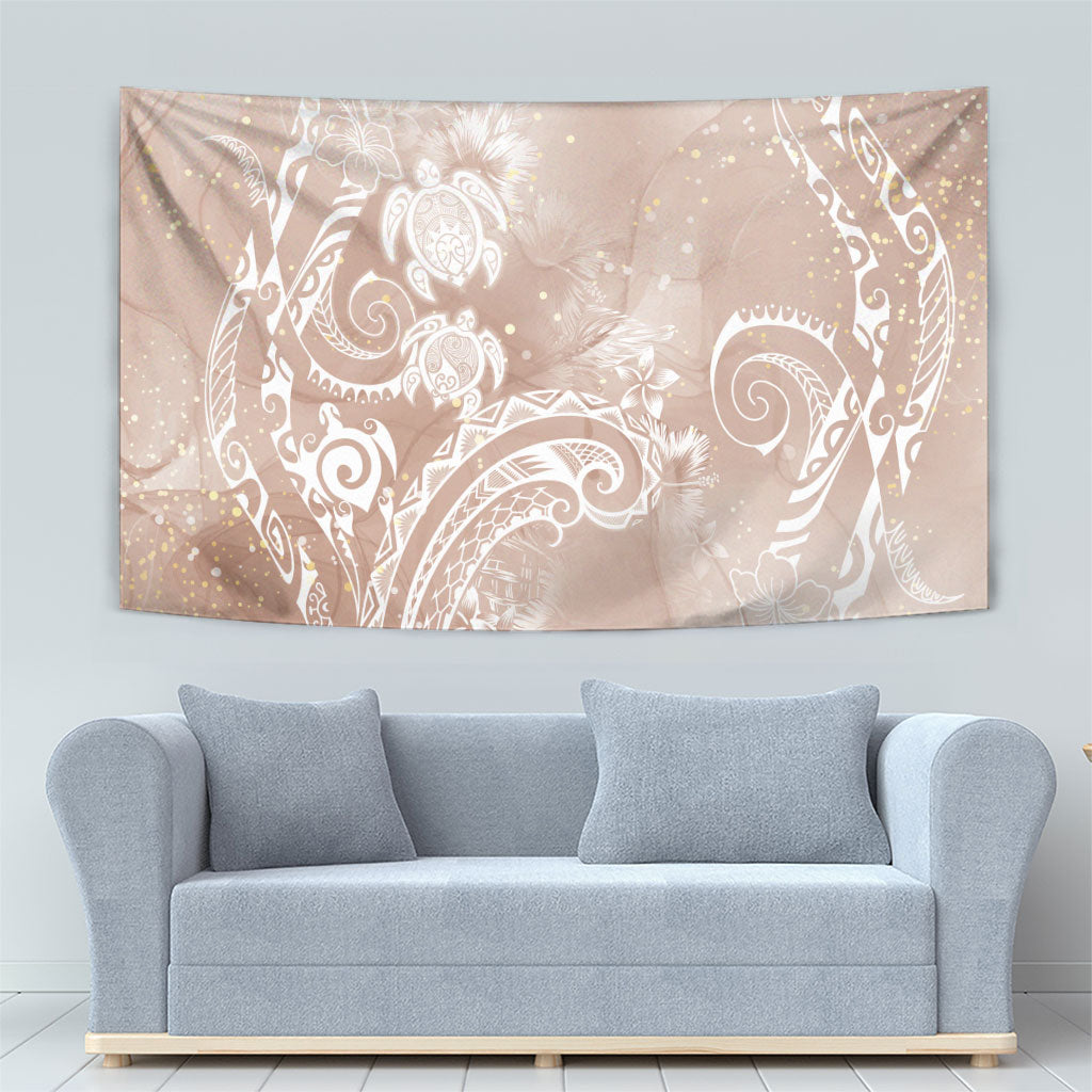 Aloha Hawaii Turtles Floral Tapestry Taupe Marbles Glaze