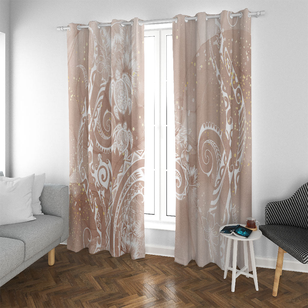 Aloha Hawaii Turtles Floral Window Curtain Taupe Marbles Glaze