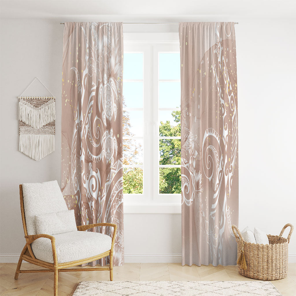 Aloha Hawaii Turtles Floral Window Curtain Taupe Marbles Glaze