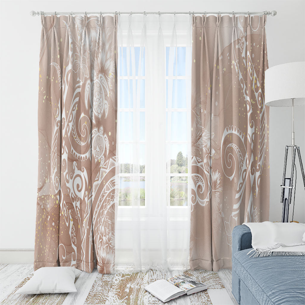 Aloha Hawaii Turtles Floral Window Curtain Taupe Marbles Glaze