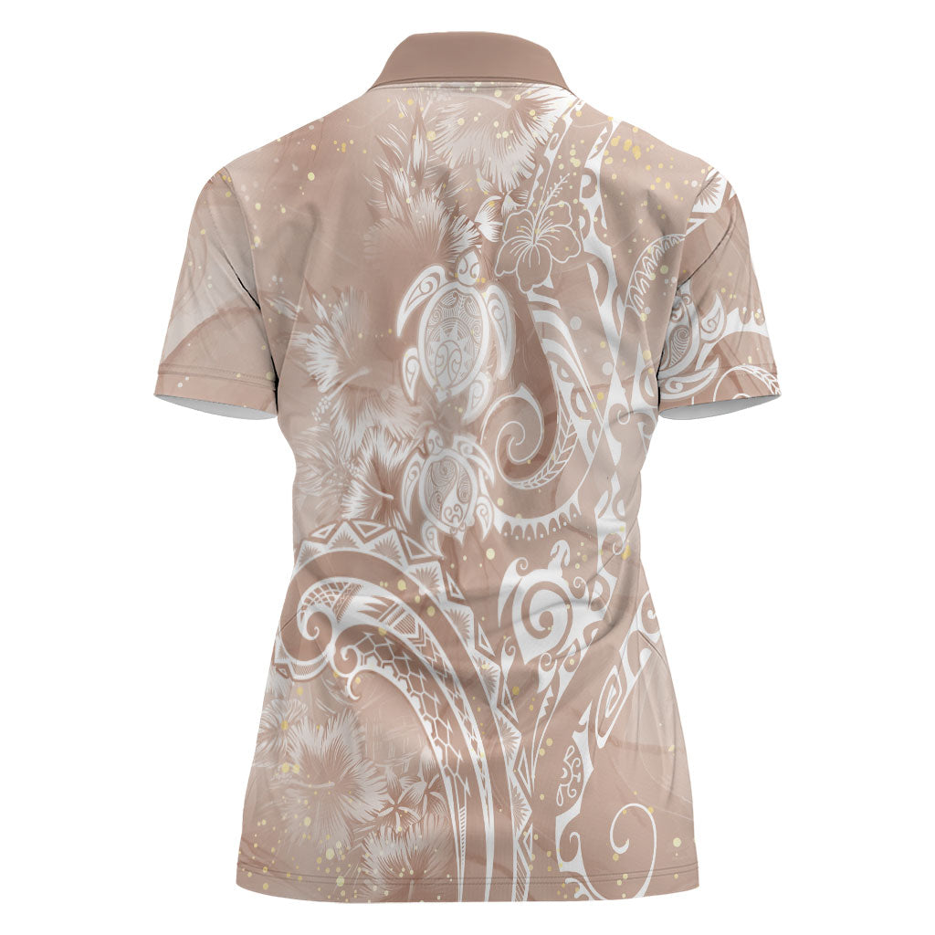 Aloha Hawaii Turtles Floral Women Polo Shirt Taupe Marbles Glaze