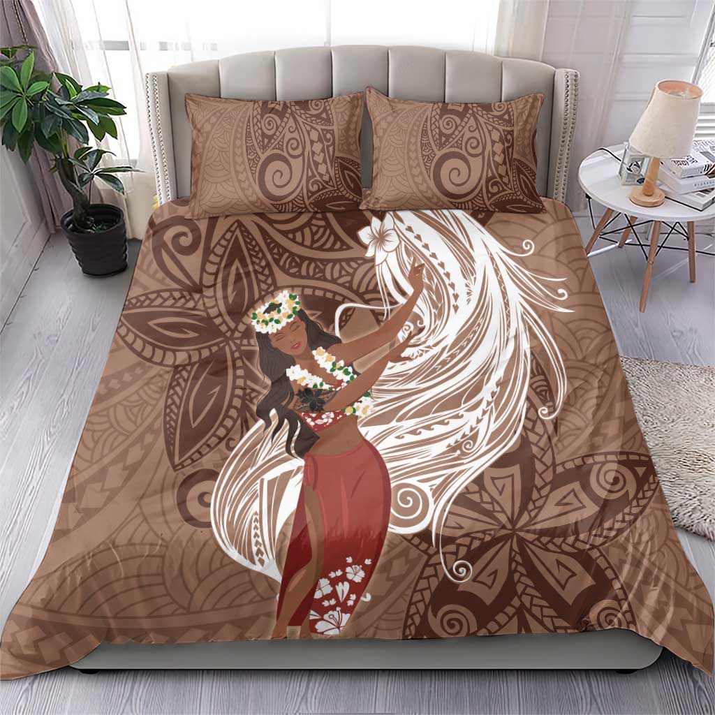 Tahiti Islands Polynesian Plumeria Bedding Set Tahitian Vahine 'Ote'a - Beige