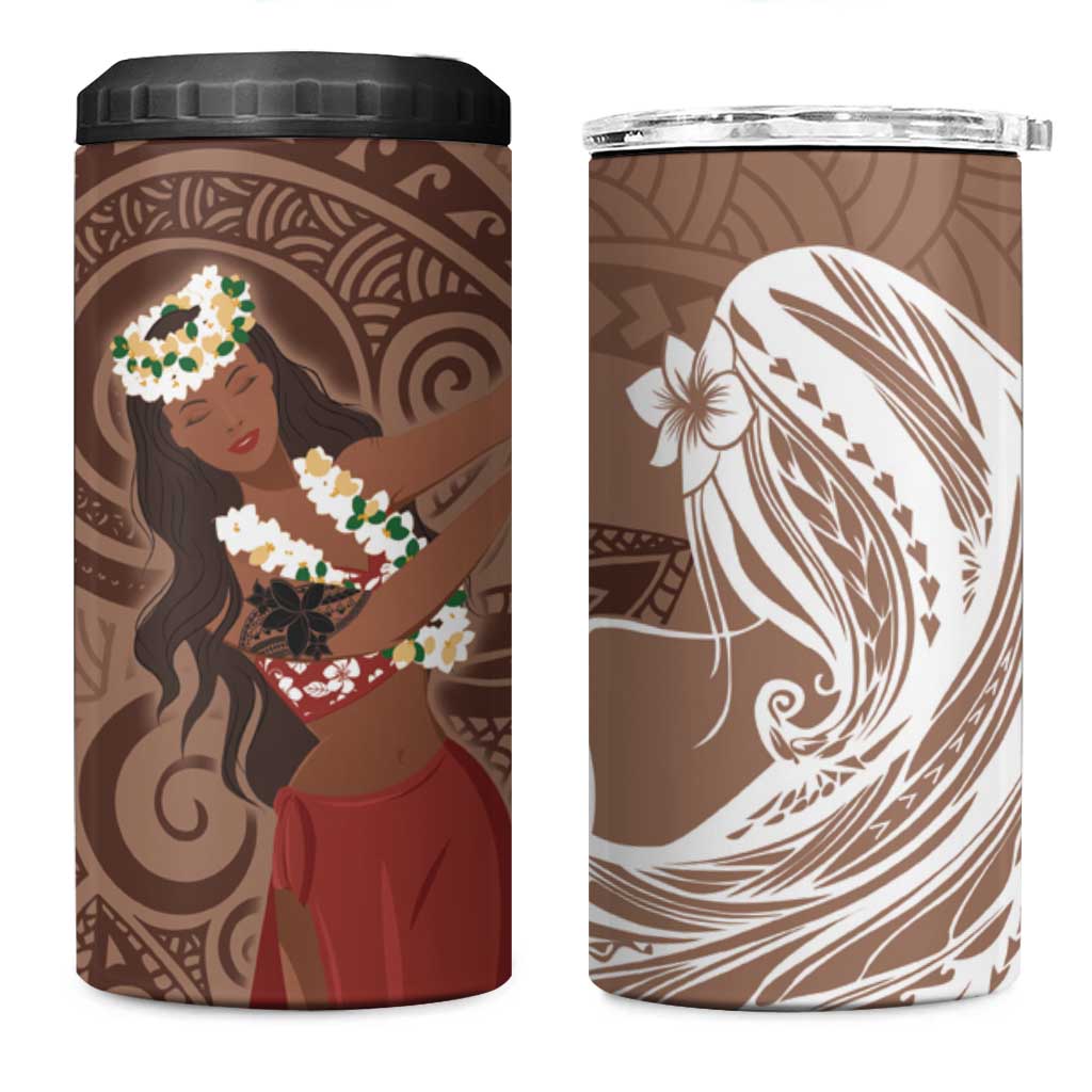 Tahiti Islands Polynesian Plumeria 4 in 1 Can Cooler Tumbler Tahitian Vahine 'Ote'a - Beige LT7 One Size: 16 oz Beige - Polynesian Pride