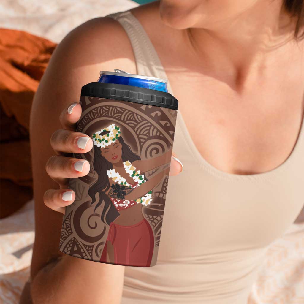 Tahiti Islands Polynesian Plumeria 4 in 1 Can Cooler Tumbler Tahitian Vahine 'Ote'a - Beige LT7 - Polynesian Pride