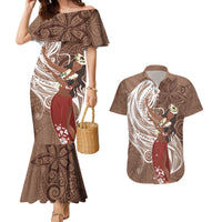 Tahiti Islands Polynesian Plumeria Couples Matching Mermaid Dress and Hawaiian Shirt Tahitian Vahine 'Ote'a - Beige LT7 Beige - Polynesian Pride