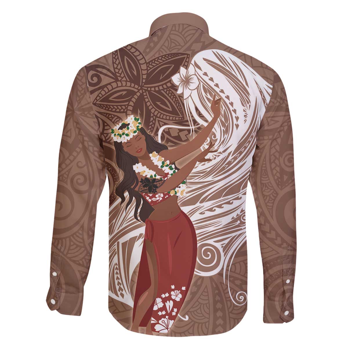Tahiti Islands Polynesian Plumeria Family Matching Off The Shoulder Long Sleeve Dress and Hawaiian Shirt Tahitian Vahine 'Ote'a - Beige LT7 - Polynesian Pride